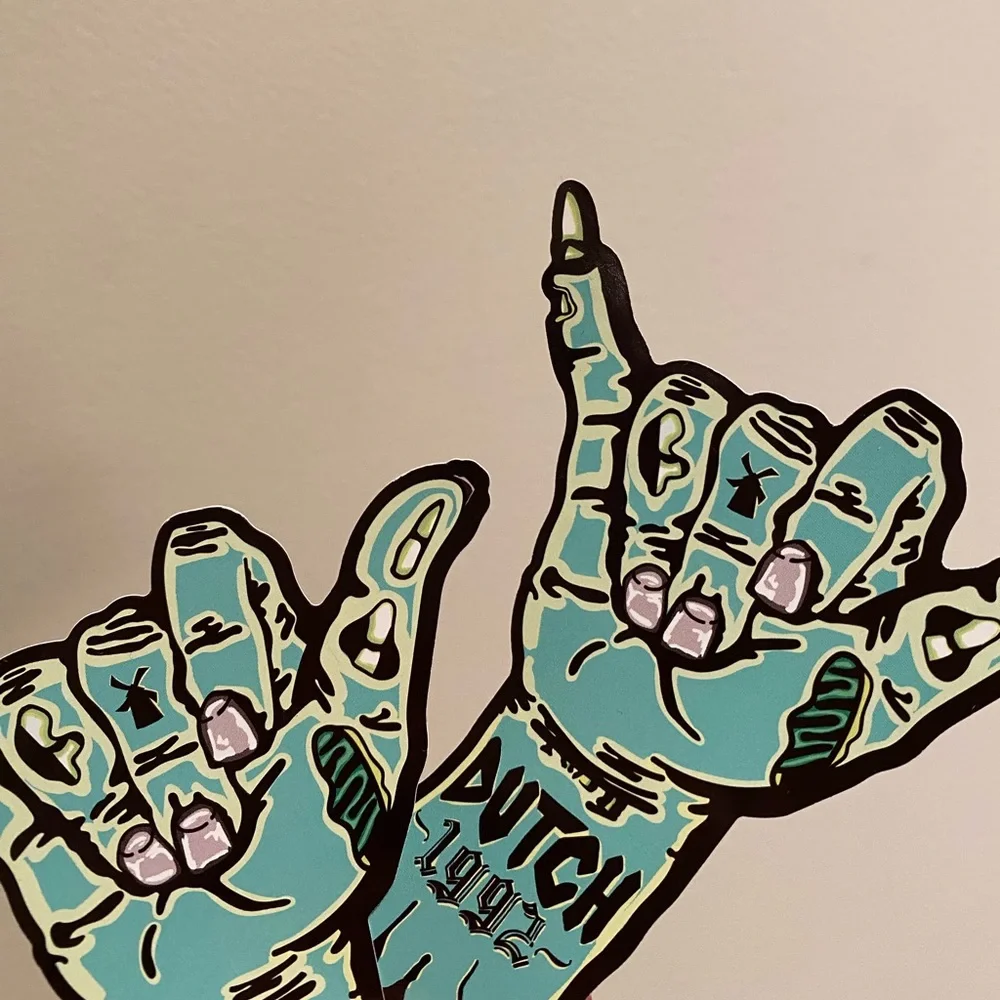Dutch Bros Teal Zombie Hand Stickers with Pink Nails
